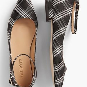 Talbots Edison Black Plaid Ankle Strap Flats